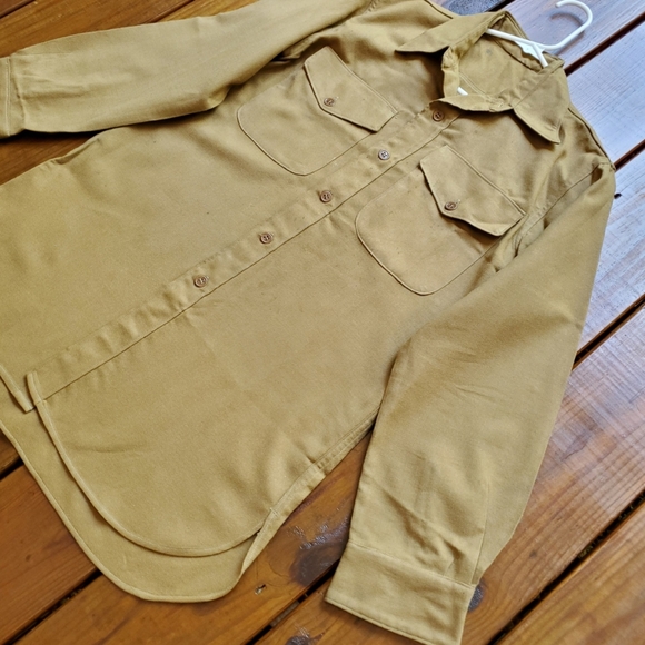Vintage 50's Korean War men's M/L tan khaki wool long sleeve military shirt - Picture 3 of 11